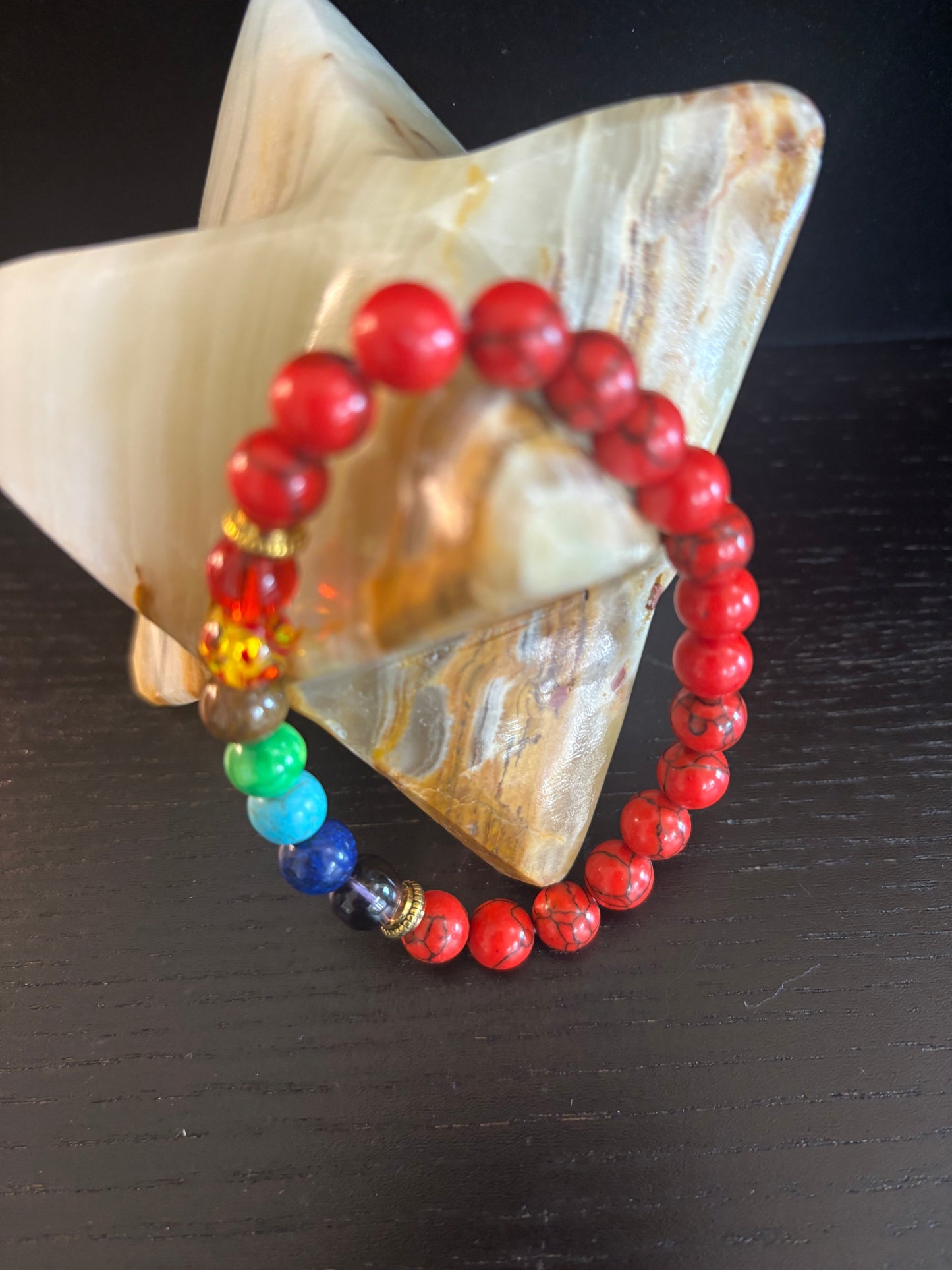 Chakra & Red Turquoise Energy Alignment Bracelet – 8mm Beads for Spiritual Protection & Vitality (Small to Medium Wrists)