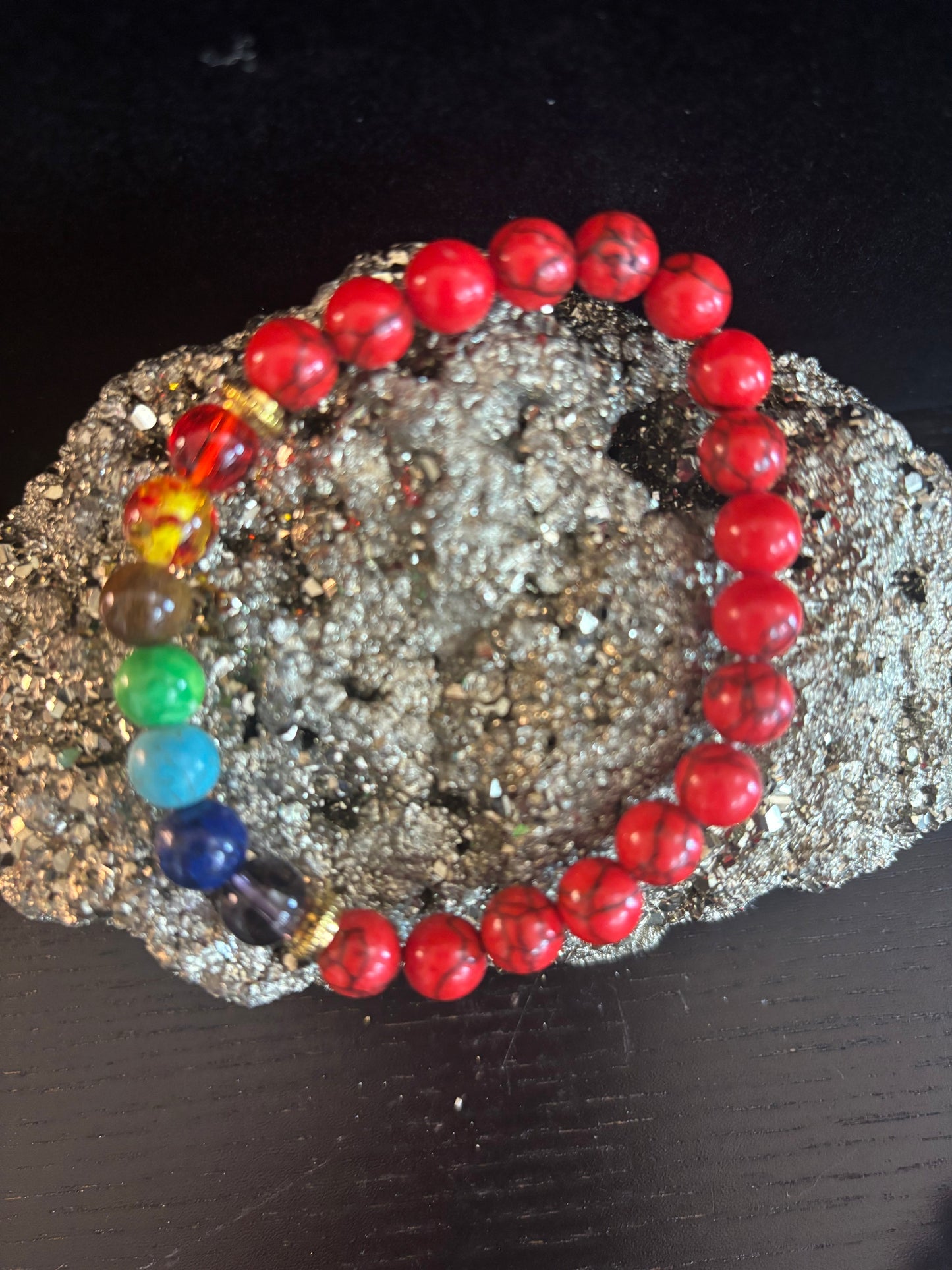 Chakra & Red Turquoise Energy Alignment Bracelet – 8mm Beads for Spiritual Protection & Vitality (Small to Medium Wrists)