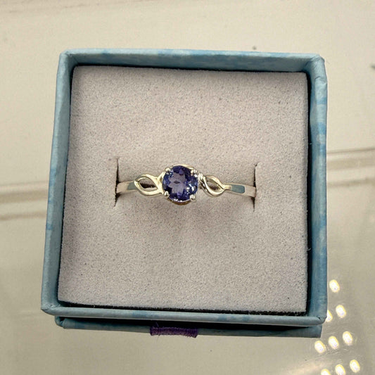 Sterling Silver Double Swirl Round Tanzanite Ring - Size 10 - Spiritual, Intuitive & Elevated