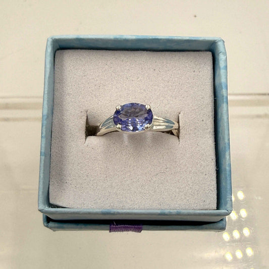 Sterling Silver Horizon Set Oval Tanzanite Ring - Size 6 - Spiritual, Intuitive & Elevated