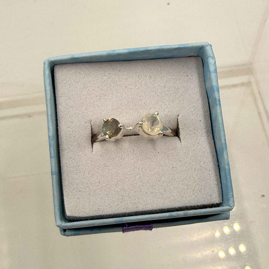 Sterling Silver Moonstone & Labradorite Ring - Size 7 -Intuitive, Mystical & Protective