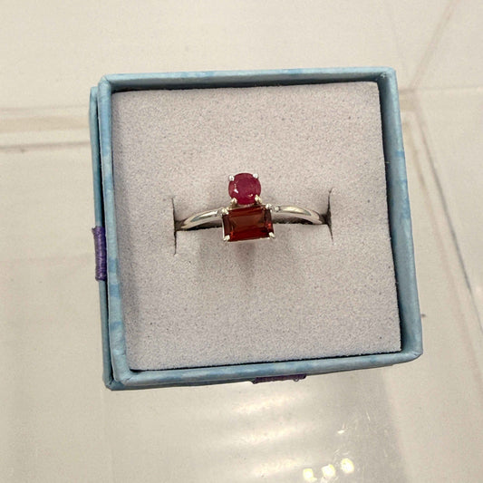 Sterling Silver Garnet & Ruby Ring - Size 8 - Passionate, Energizing, Courageous