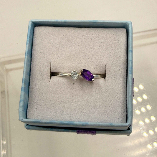 Sterling Silver Aquamarine & Amethyst Ring - Size 9 - Calming, Spiritual & Healing