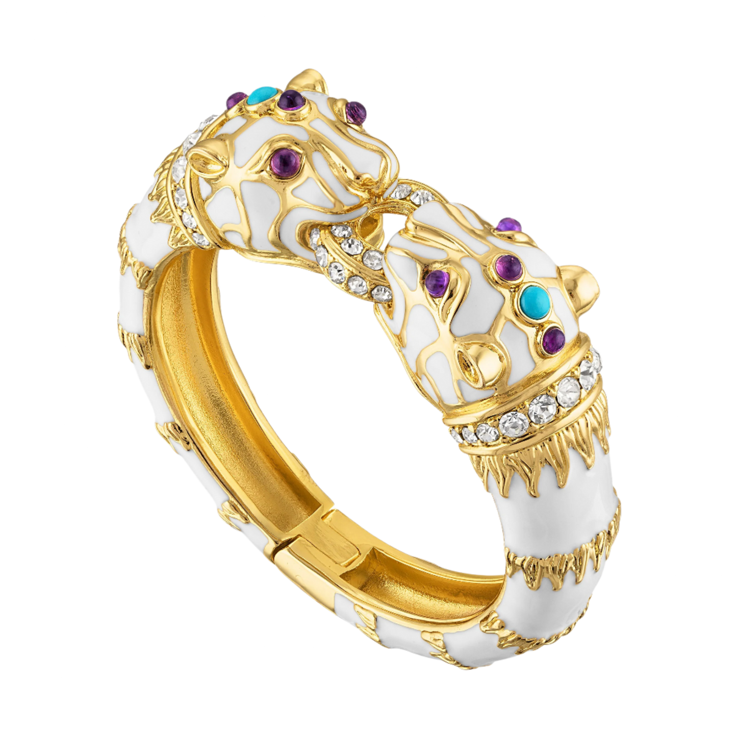 White Enamel Double Panther Bracelet