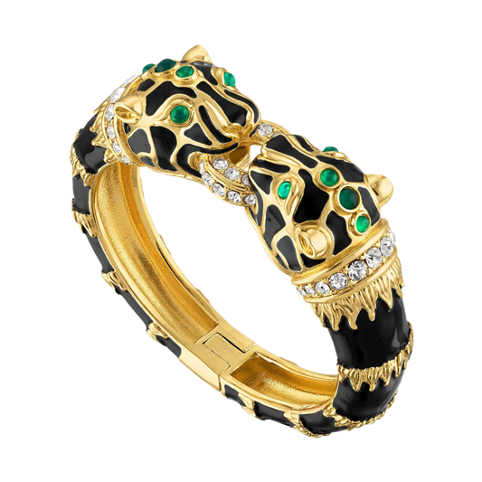 Black Enamel Double Panther Bracelet
