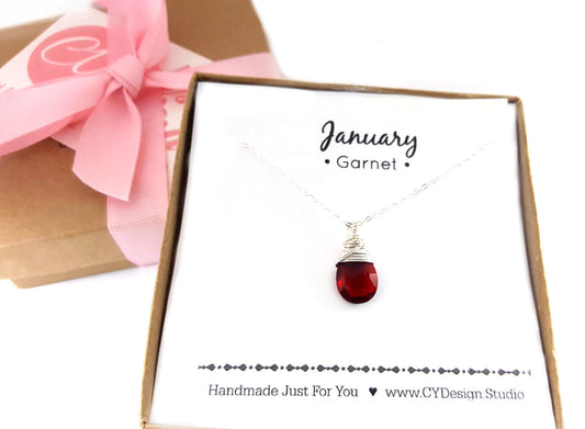 Garnet - January Birthstone - Sterling Silver Necklace