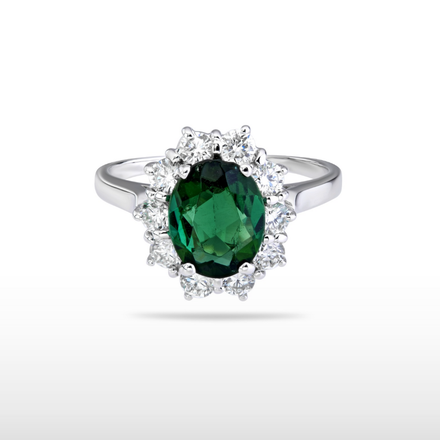 Natural Green Tourmaline & Diamond Ring in 14K White Gold – 2.46ctw Oval Gemstone Fine Jewelry
