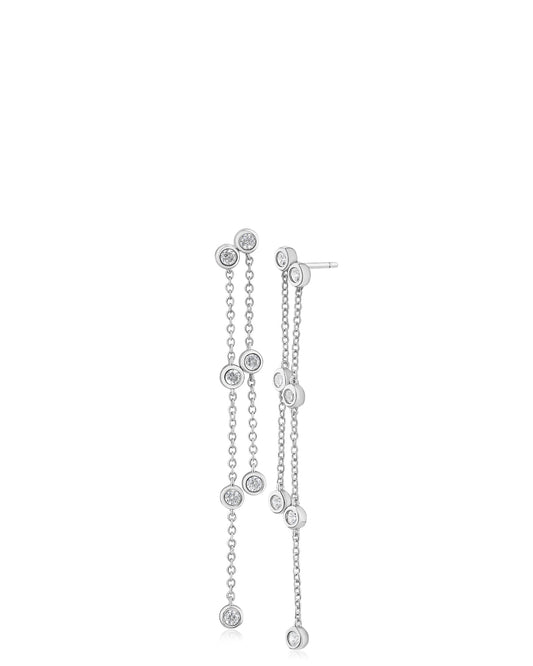 Round Bezel Double Drop Earrings
