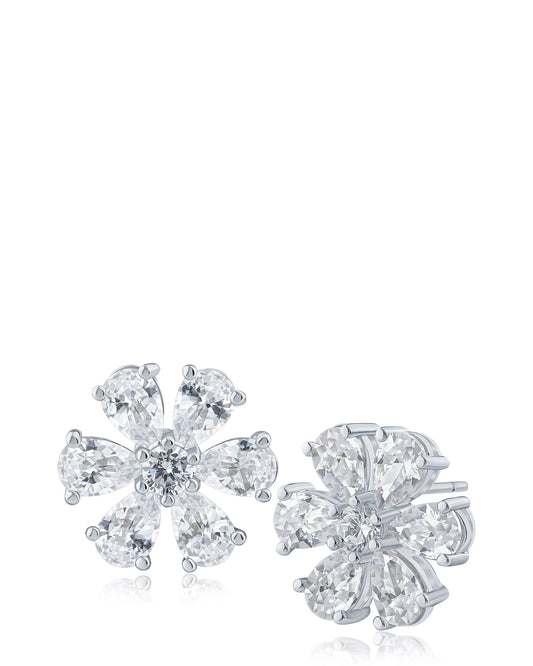 Pear CZ Flower Stud Earrings