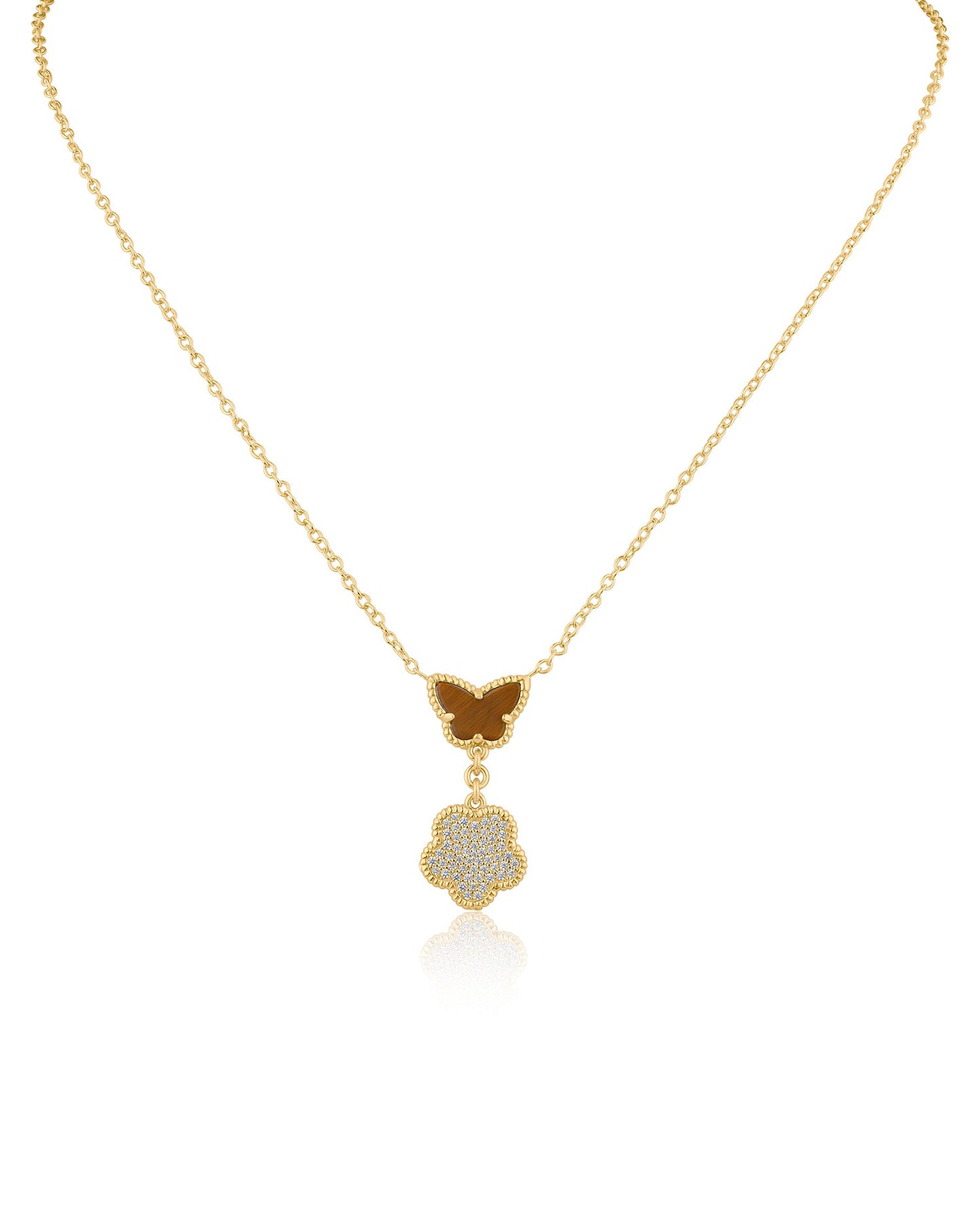 Butterfly and Clover Pendant Necklace