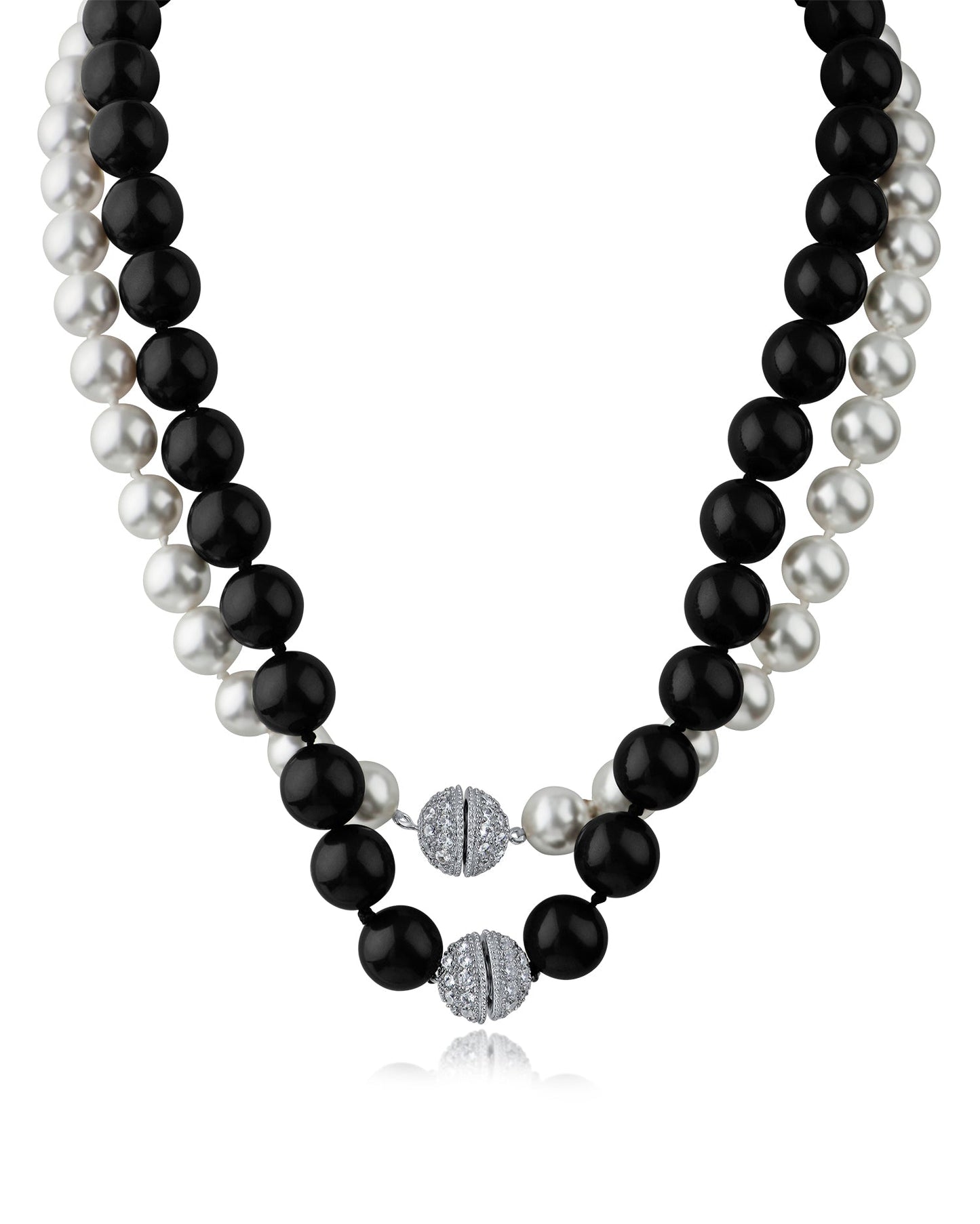 Double Pave Clasp Pearl Necklace