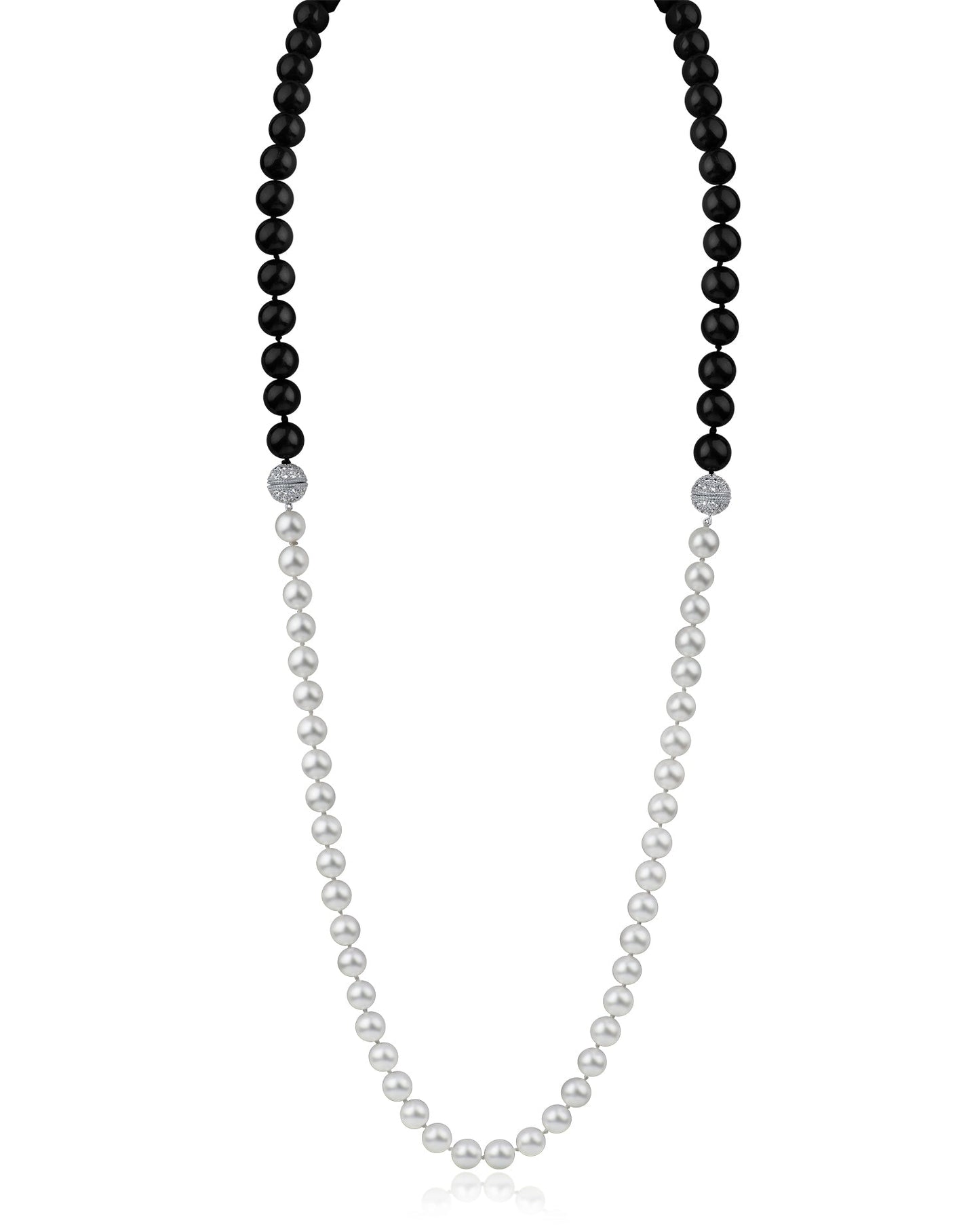 Double Pave Clasp Pearl Necklace