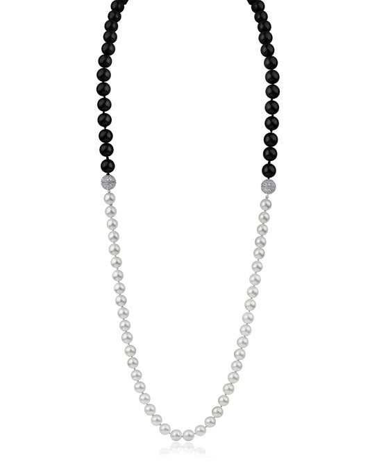 Double Pave Clasp Pearl Necklace