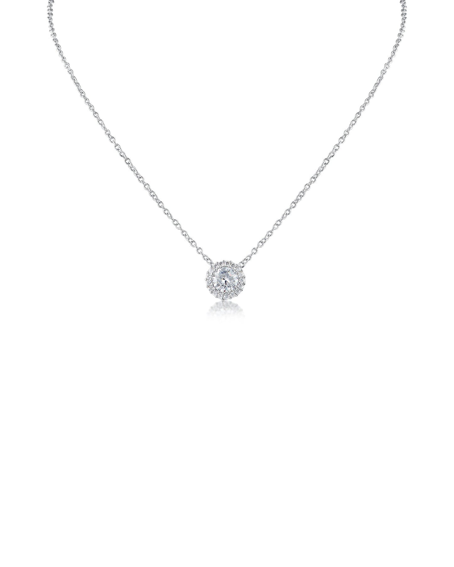 Round CZ Pendant Necklace with Pave Trim