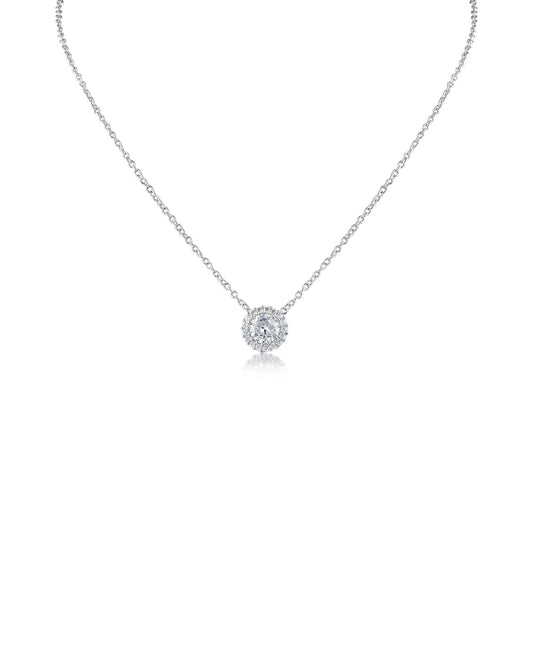 Round CZ Pendant Necklace with Pave Trim