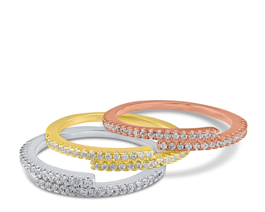 Three Tone Pave Stackable Bands