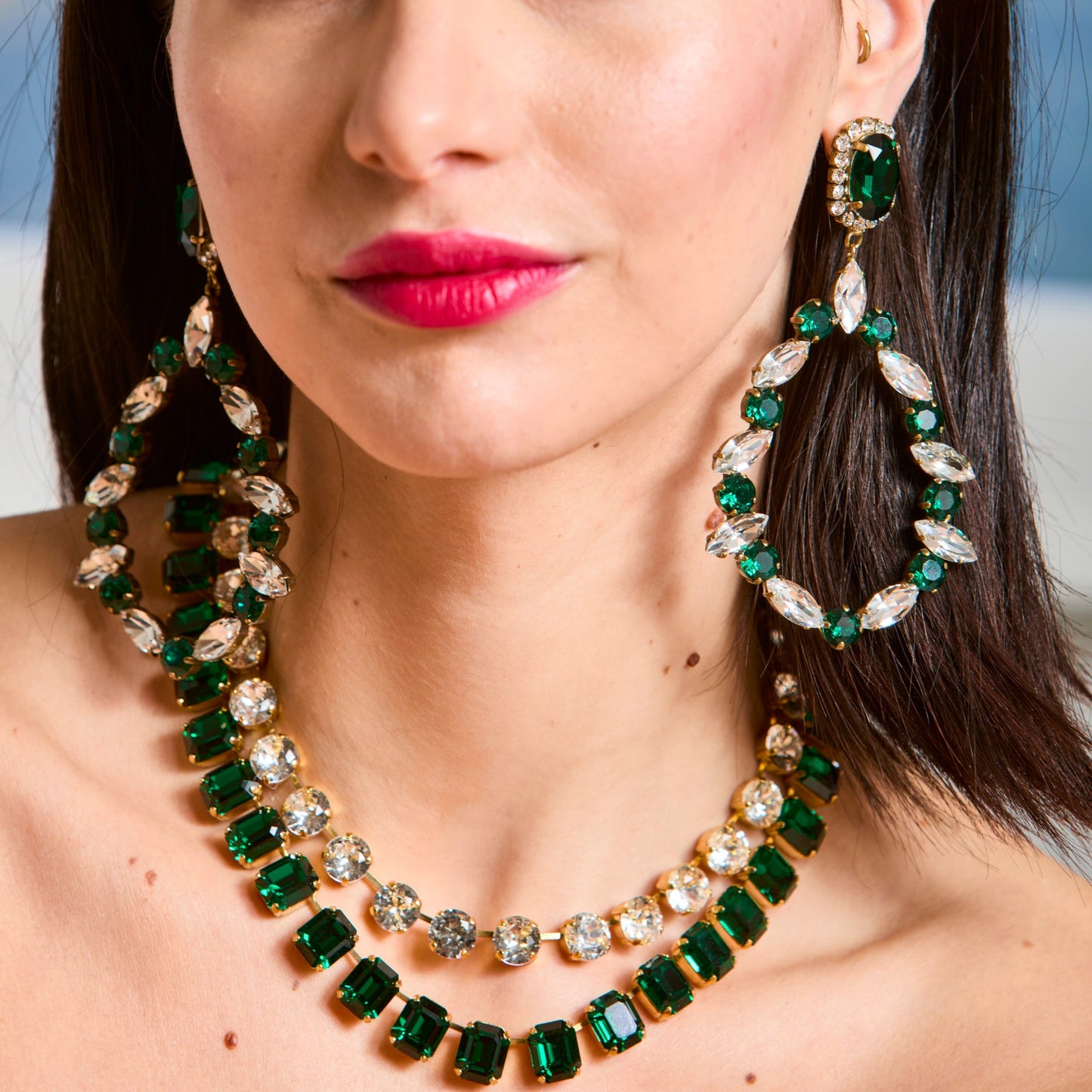 Cara Emerald Green Crystal Square Cut Necklace