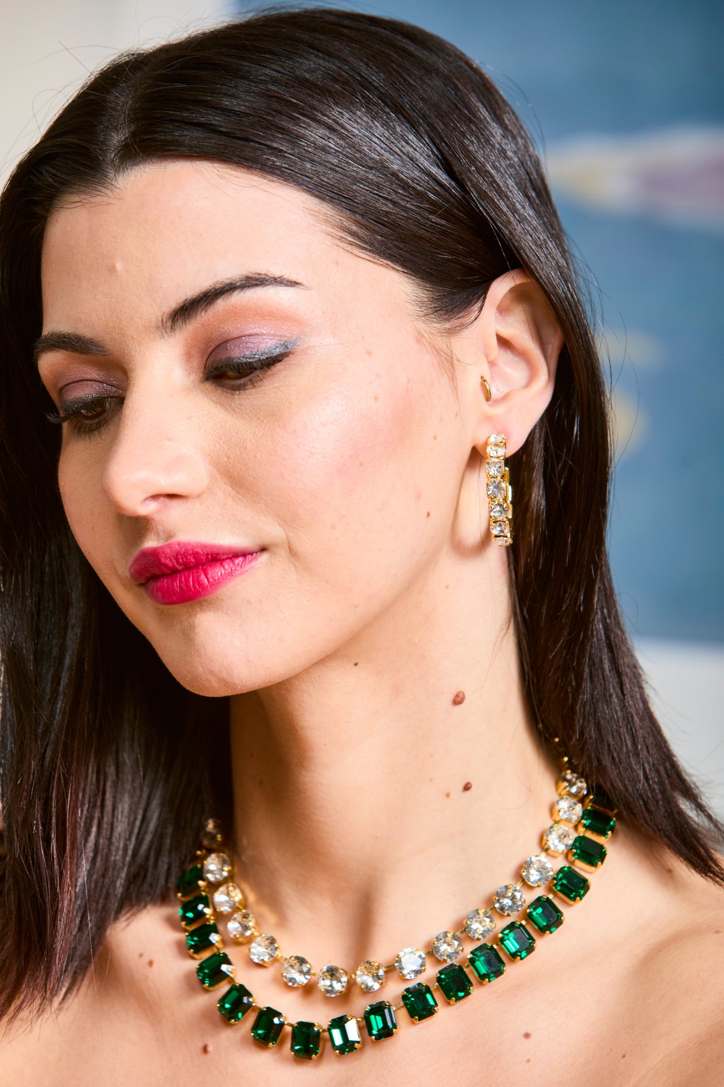 Cara Emerald Green Crystal Square Cut Necklace