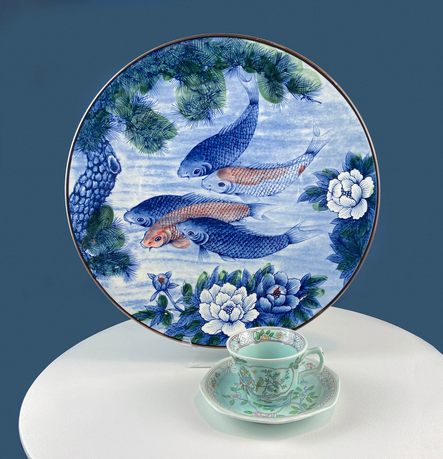 Handpainted Koi Fish Platter: Japanese Collectible Art Plate, 16"