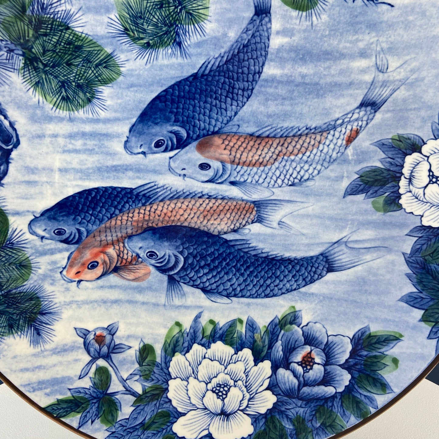 Handpainted Koi Fish Platter: Japanese Collectible Art Plate, 16"