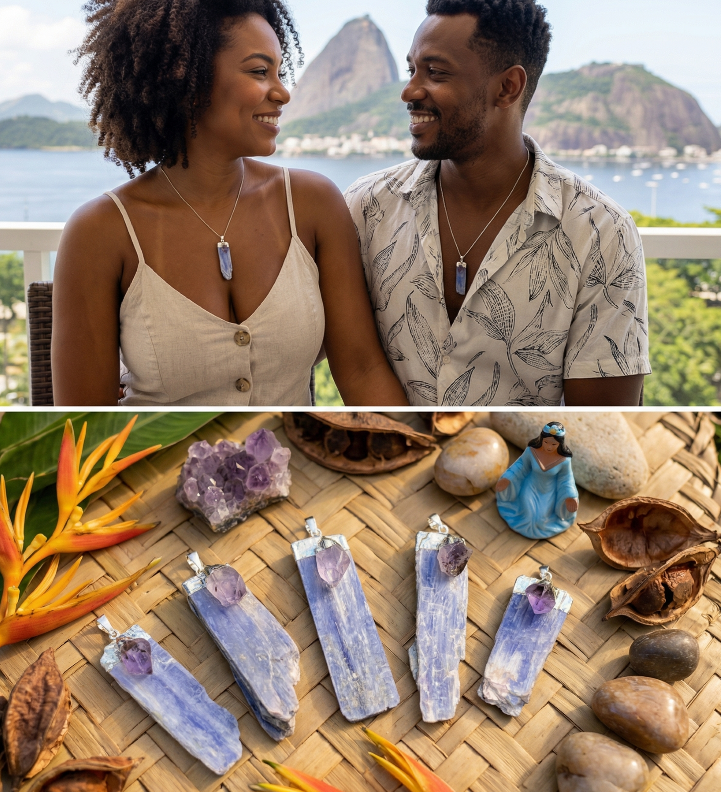 Kyanite Amethyst Crystal Point Pendant (Silver Plated)