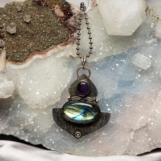 Labradorite 925 Sterling Silver Pendant 2.25" #2