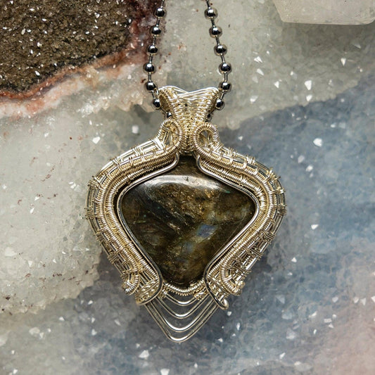 Labradorite Wire Wrap Pendant 1.75 Inch
