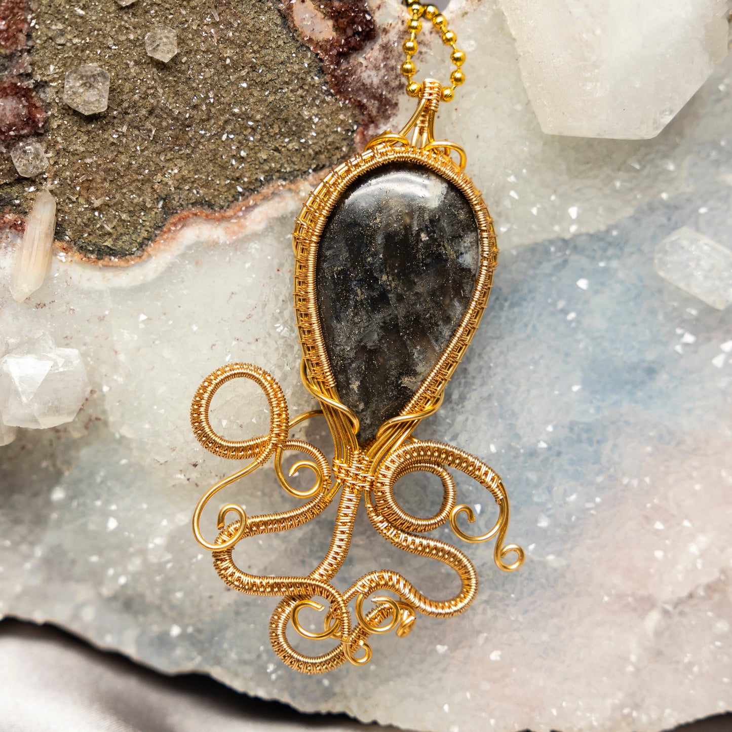 Larvikite "Calamari" Wire Wrap Crystal Pendant
