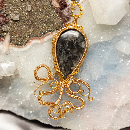 Larvikite "Calamari" Wire Wrap Crystal Pendant