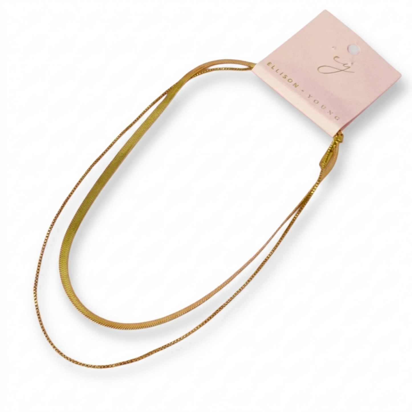 Layered Herringbone Chain Necklace, Waterproof Gold