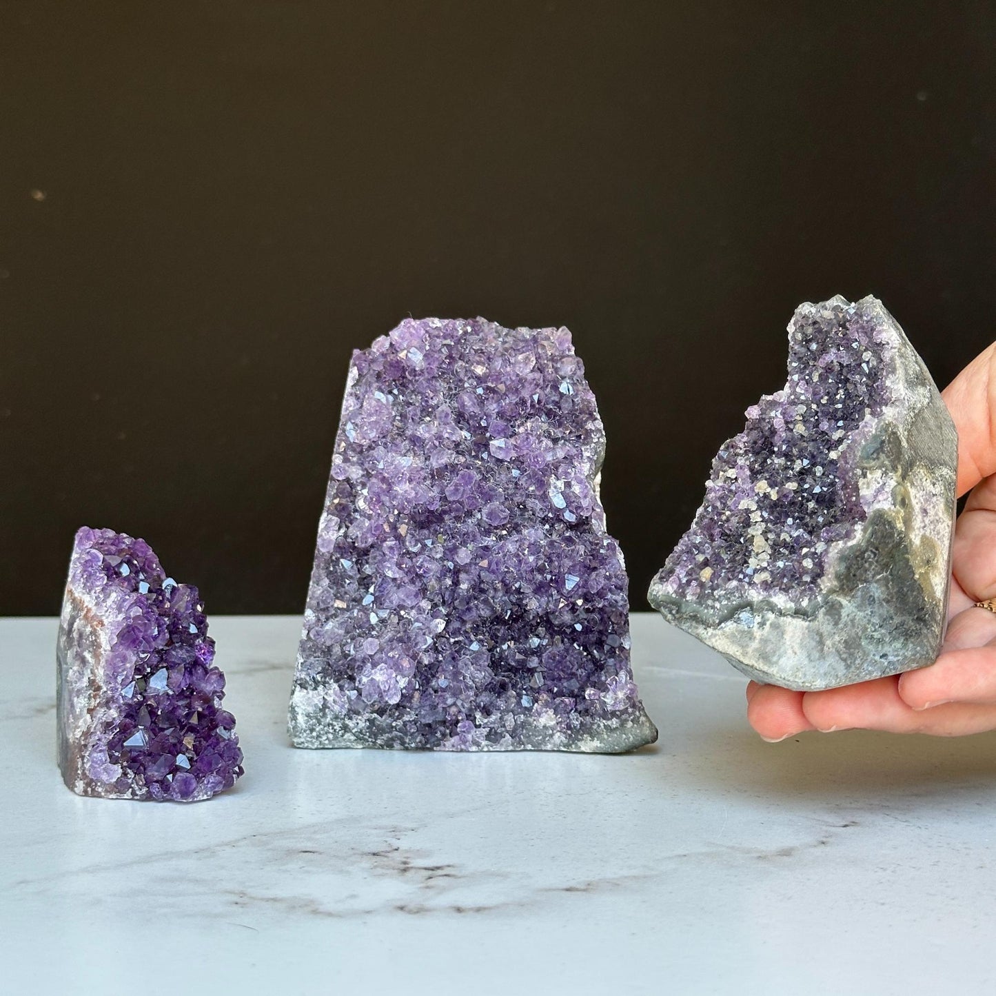 Amethyst Geode Crystals SET with 3 pieces, Natural Amethysts from Uruguay