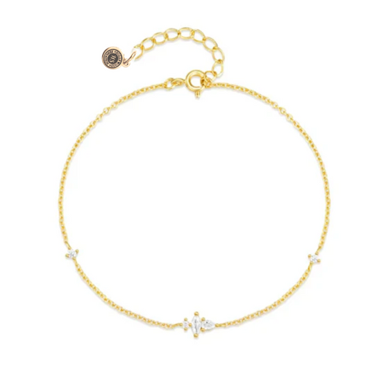Lunar Bliss Dainty Cable Chain Bracelet with Marquise, Pear, and Round Cut Cubic Zirconia Accents