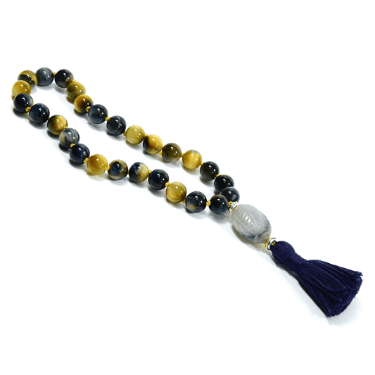 Earth & Sky Meditation Mala | 27 Beads of Blue & Blonde Tiger Eye