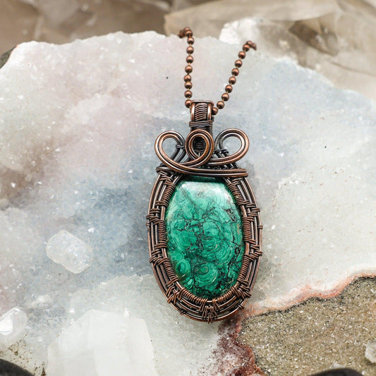 Malachite Wire Wrap Crystal Pendant