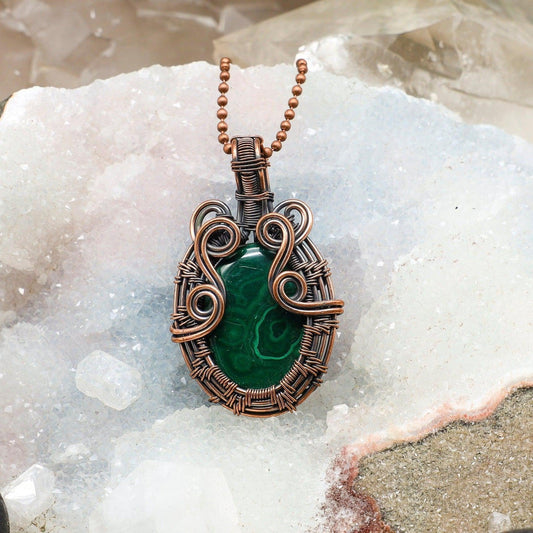 Malachite Wire Wrap Crystal Pendant