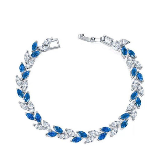 Marquise Cubic Zirconia Tennis Bracelets with Blue Sapphire and White Diamond Cubic Zirconia