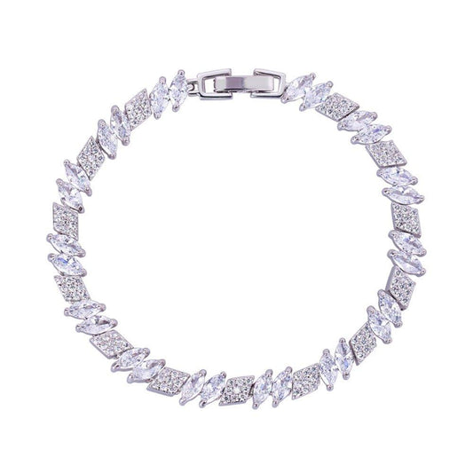 Marquise and Rhomboid Cubic Zirconia Tennis Bracelet with White Diamond Cubic Zirconia