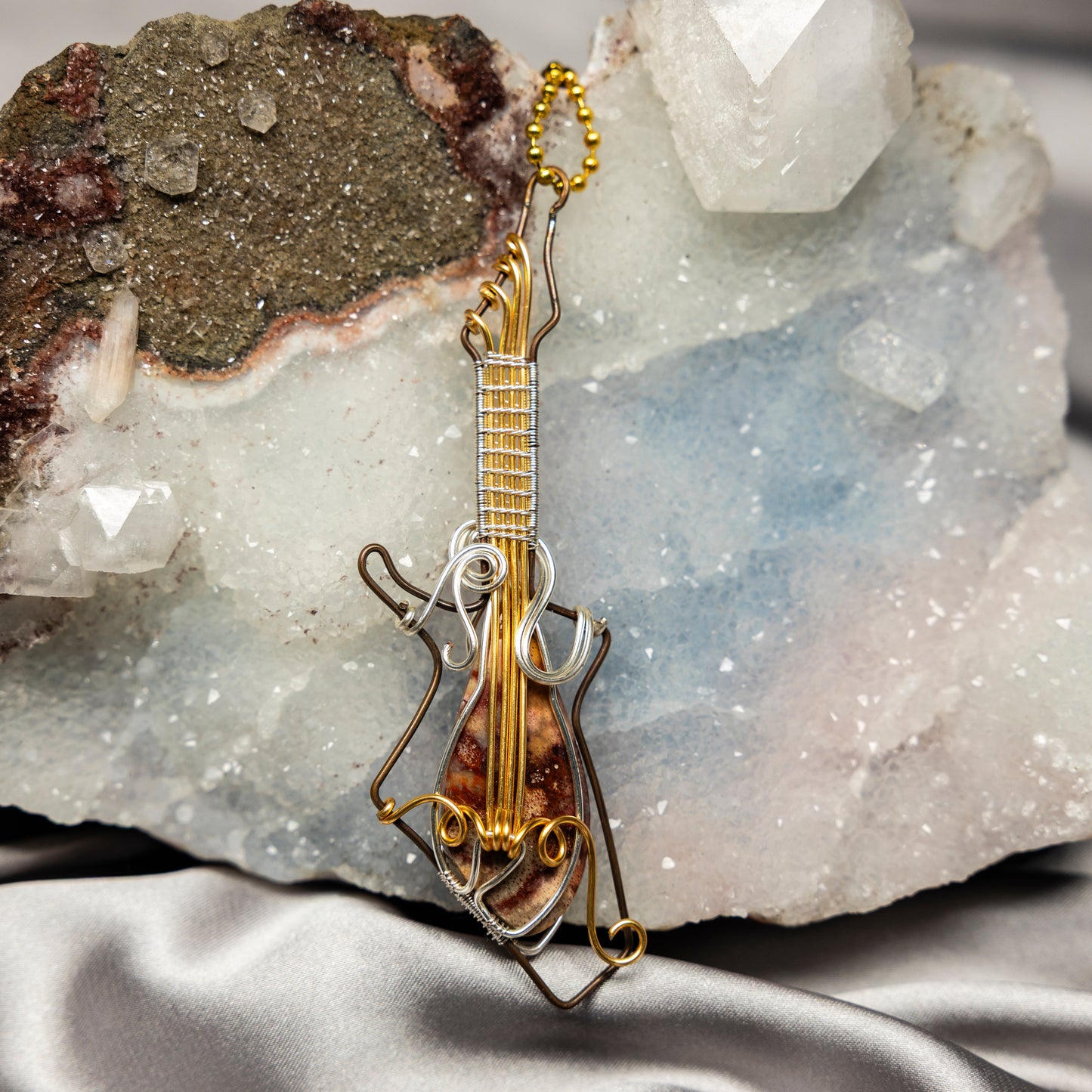 Mexican Agate Wire Wrap Crystal Pendant