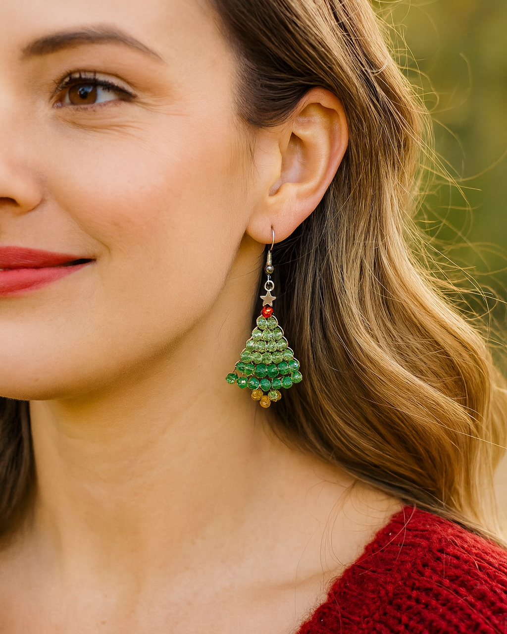 Christmas Tree Beaded Earrings – Handmade Holiday Jewelry with Star & Stainless Steel Hooks