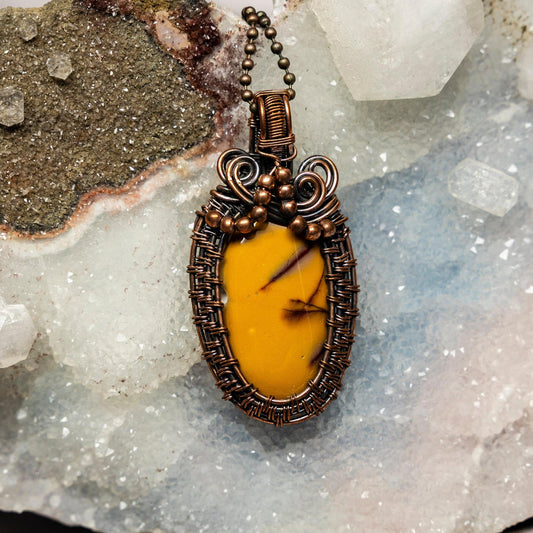 Mookaite Jasper Crystal Wire Wrap Copper Pendant Unique