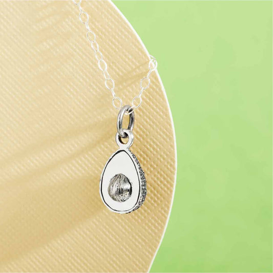 Sterling Silver Avocado Charm Necklace – Tiny Food Jewelry, Handmade Gift