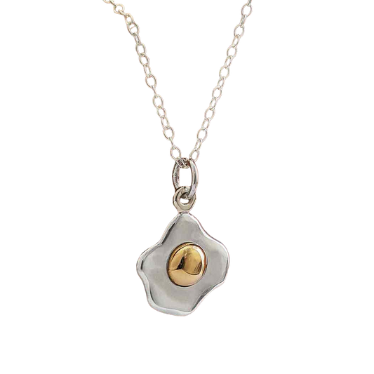 Over Easy Egg Necklace – Sterling Silver with Bronze Yolk, 18" Chain