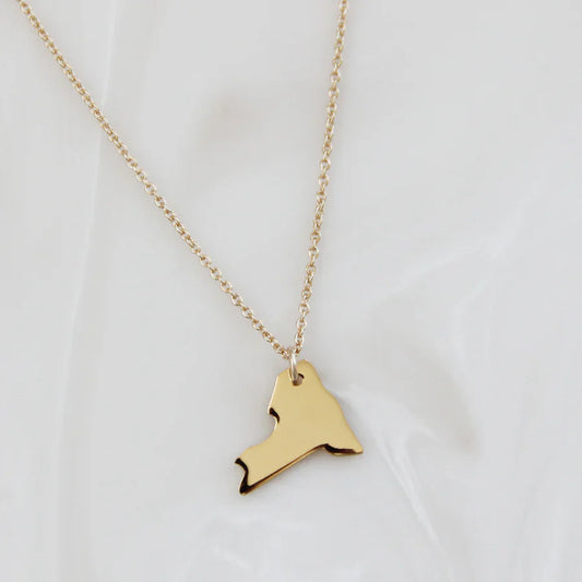 Tiny New York State Necklace – Gold State Charm on 16" Chain