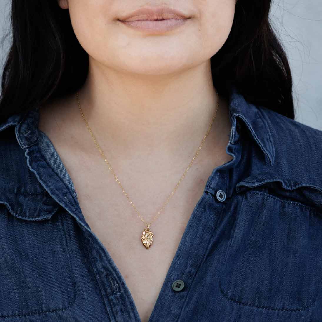 Anatomical Heart Charm 14k Gold Filled Necklace