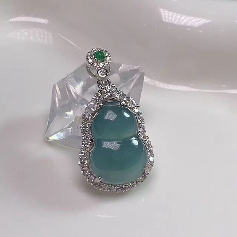 Jade Blue Water Calabash Pendent Sier Inlaid Pendant