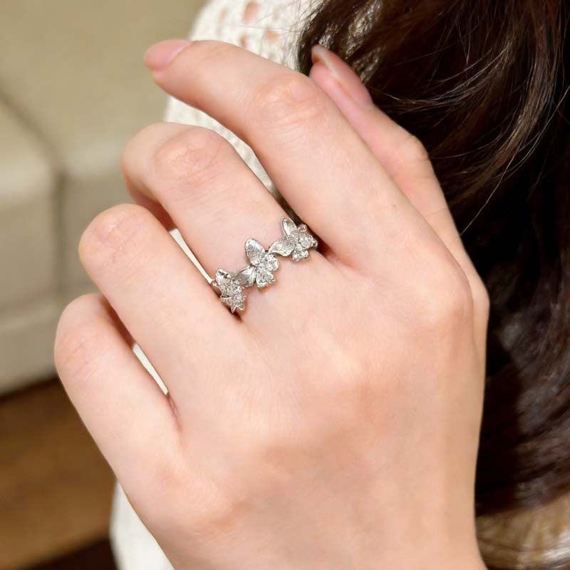 Antique Style Gold Brushed Diamond Fairy Butterfly Design Light Luxury Ring