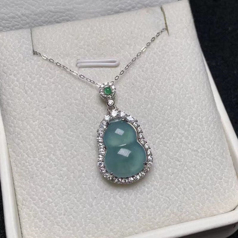 Jade Blue Water Calabash Pendent Sier Inlaid Pendant