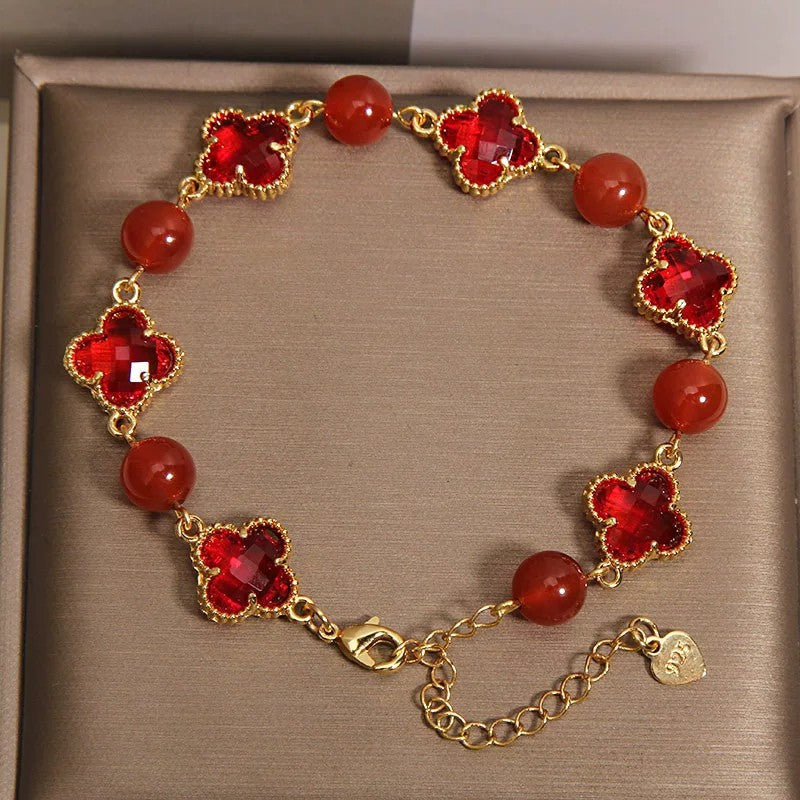 Agate Four-leaf Clover Bracelet