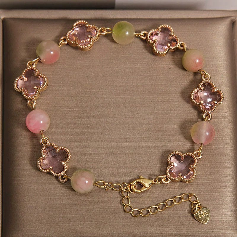 Agate Four-leaf Clover Bracelet