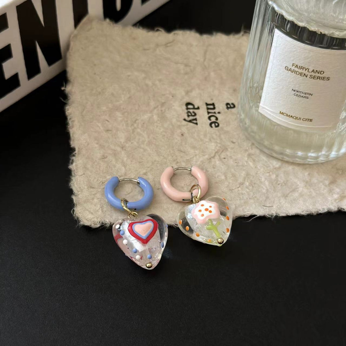 Asymmetric Love Glass Female Niche Drip Glazed Earrings